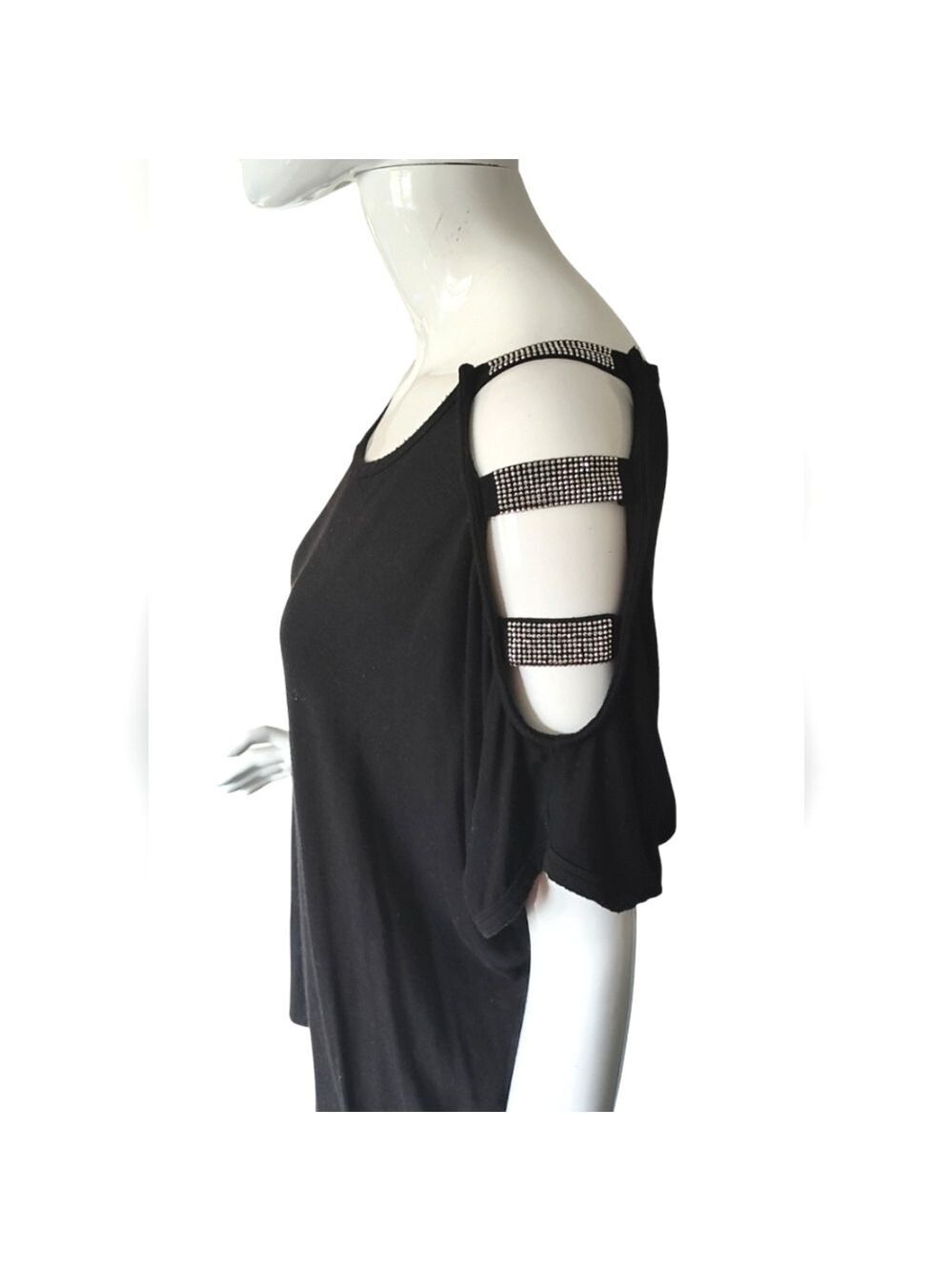 TODAYS DESIGNER Black Rhinestone Detail Open Sleeve Top Size XL